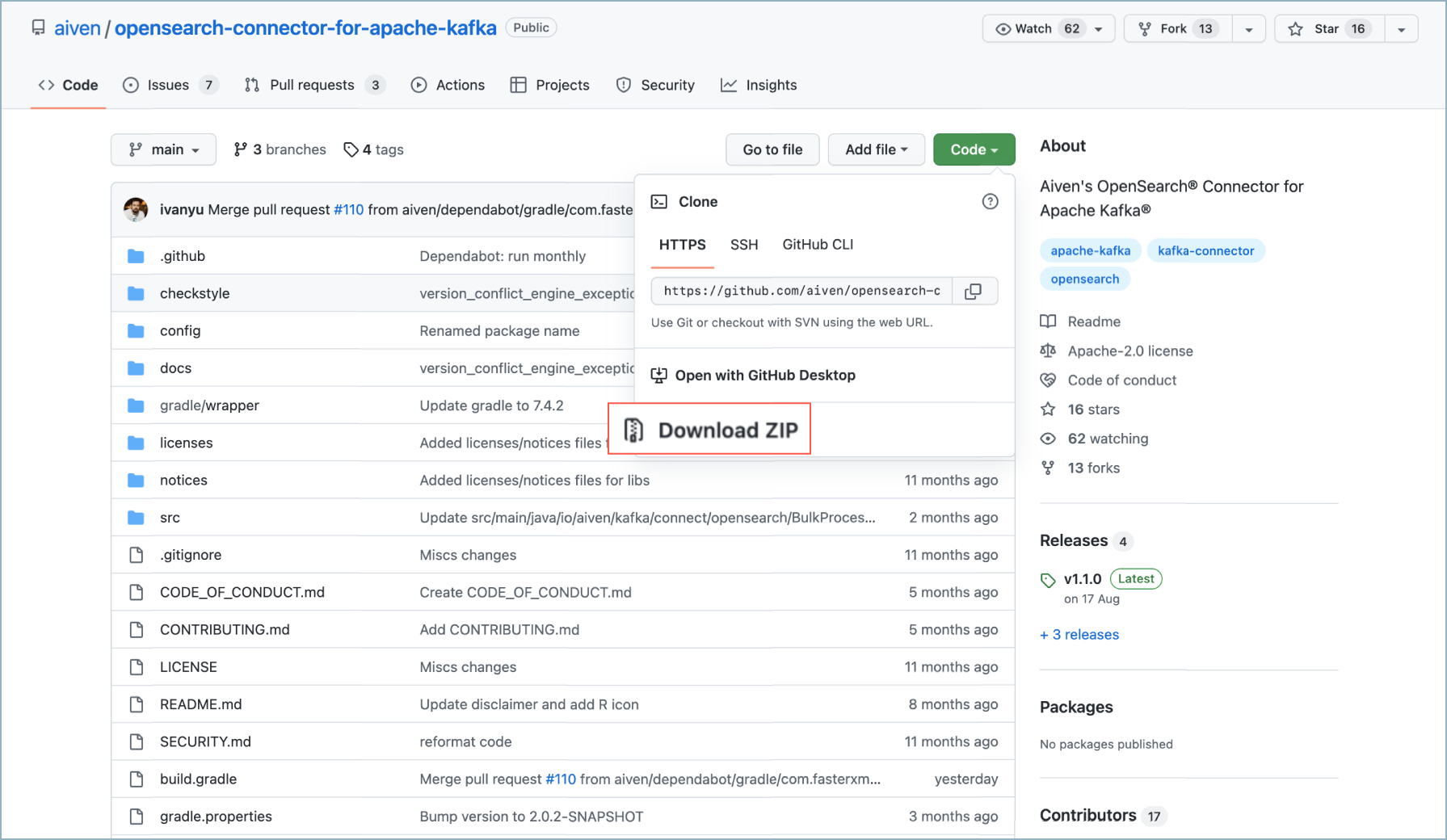 Download GitHub project zip file