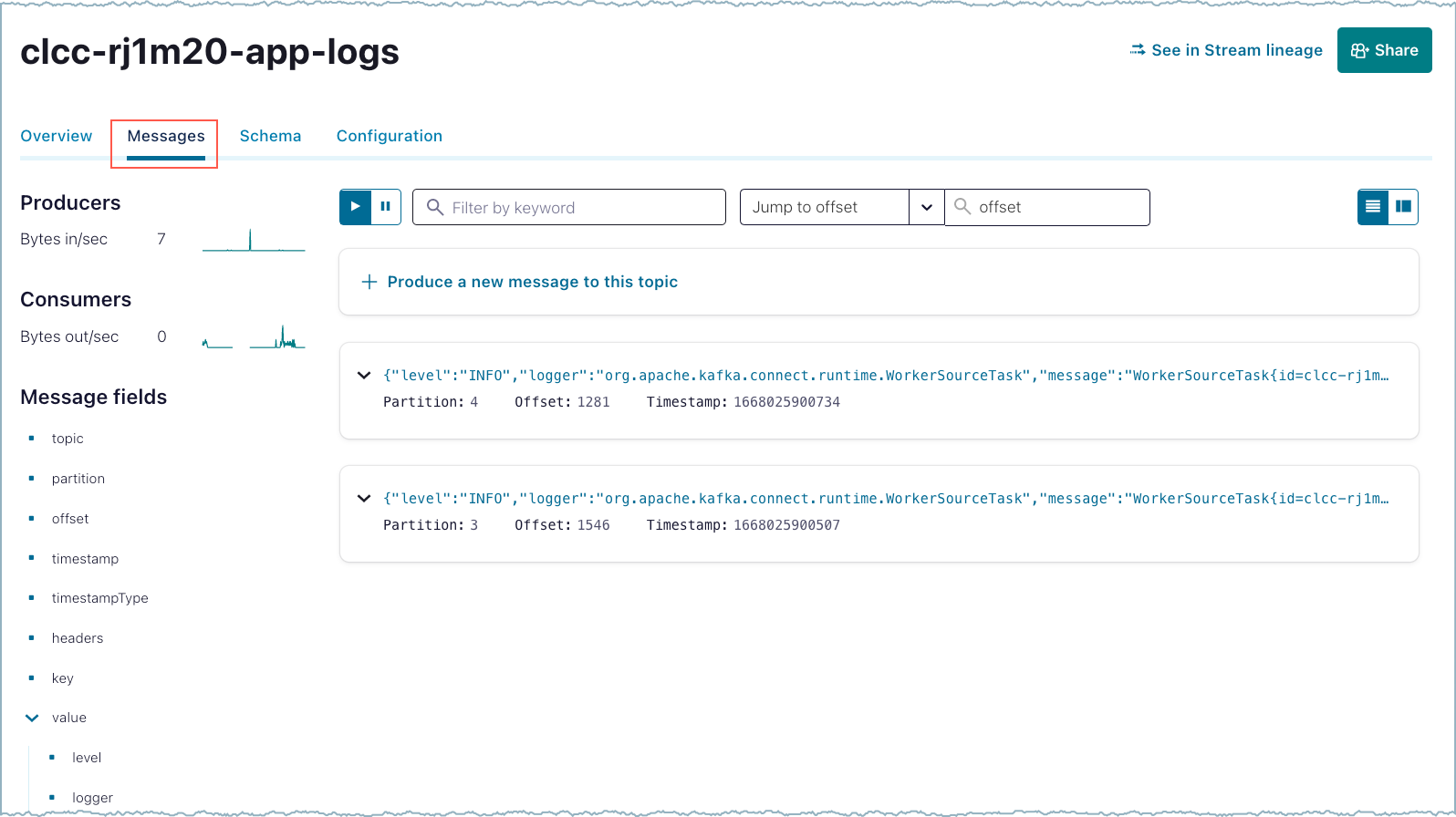 View log topic messages