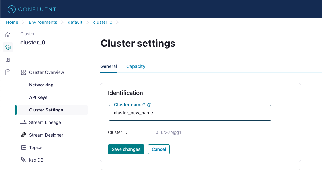 Console workflow to change Kafka cluster name