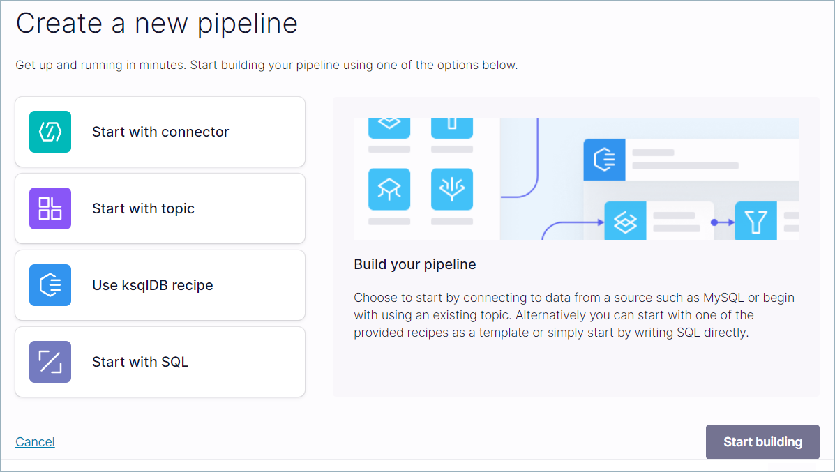 Stream Designer Create New Pipeline page in Confluent Cloud Console