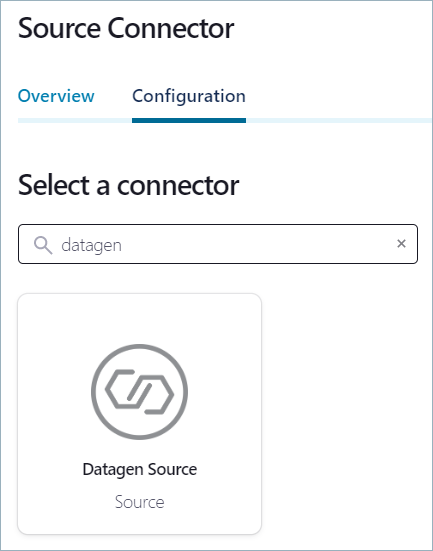 Stream Designer Datagen source connector search in Confluent Cloud Console
