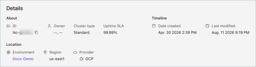 Details tab for a cluster in |ccloud|.