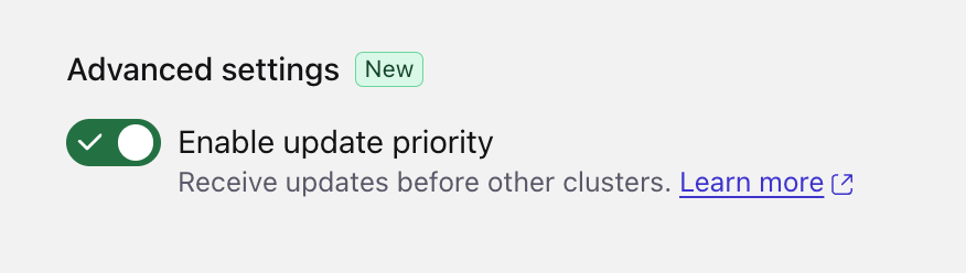 Toggle to enable update priority on the cluster settings page.