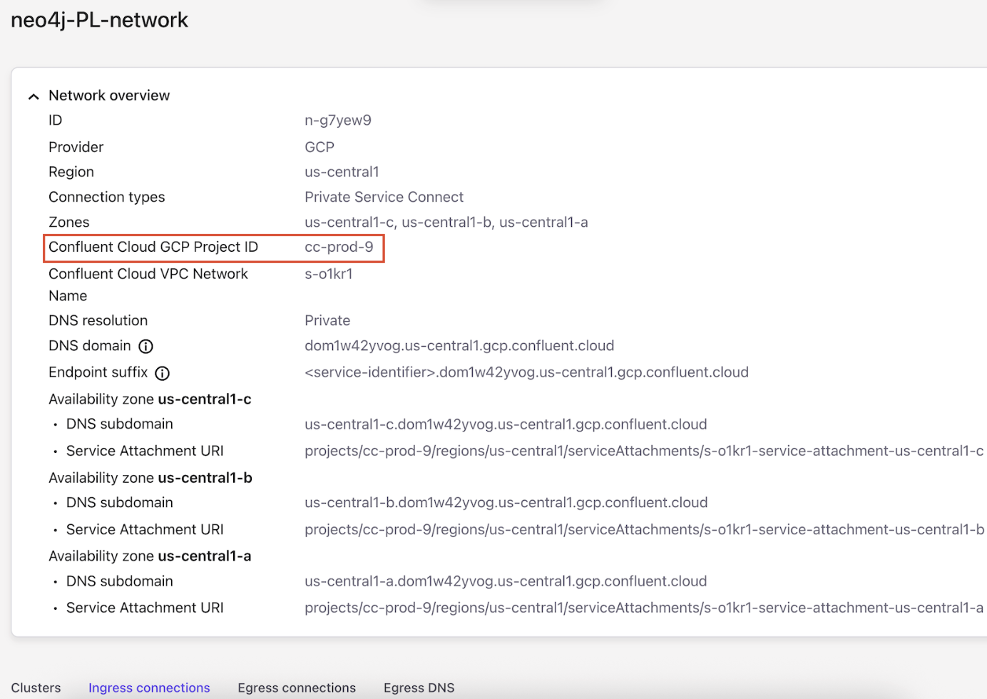 Fetch GCP project ID in Confluent CLoud
