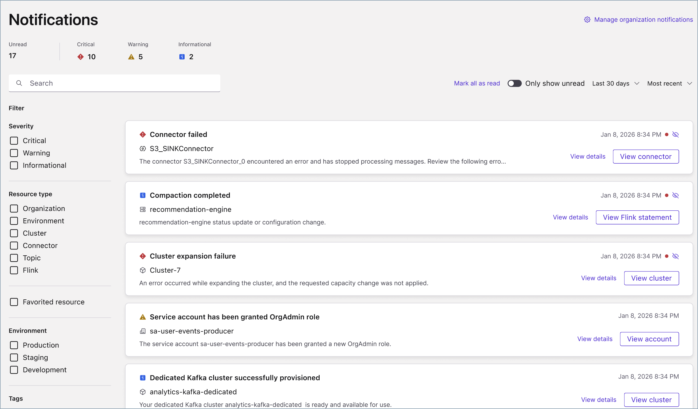 Notifications dashboard page.