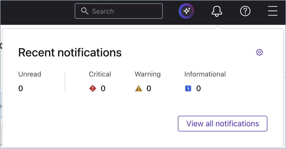 Bell icon and Recent notifications panel.