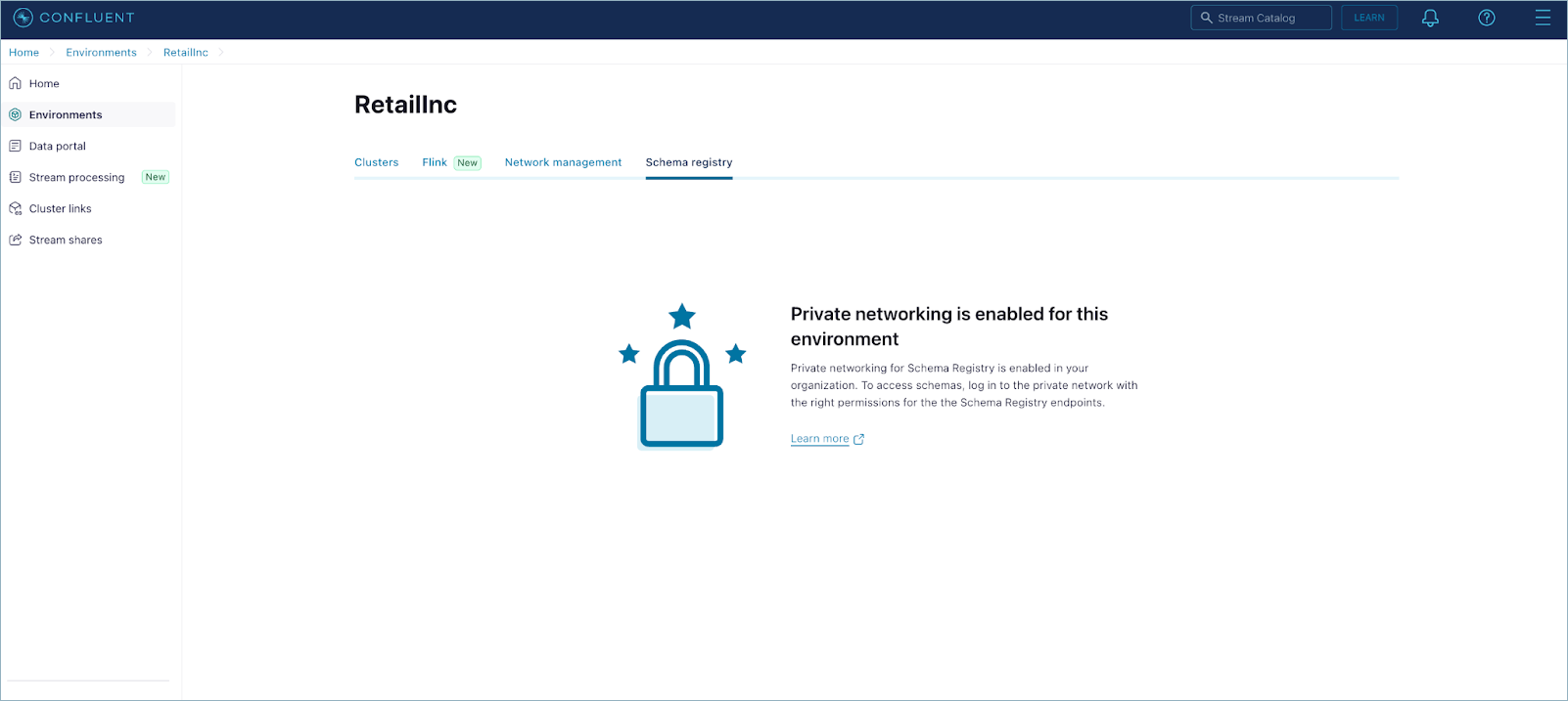 Error state for Schema Registry PrivateLink on Cloud Console