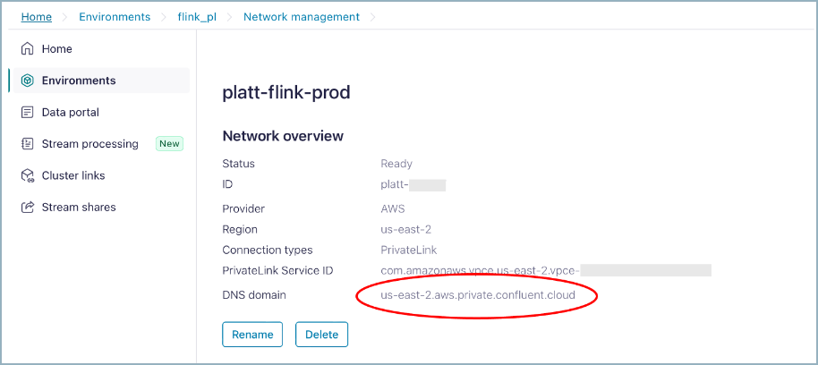 DNS domain on the Network Management for Schema Registry with PrivateLink