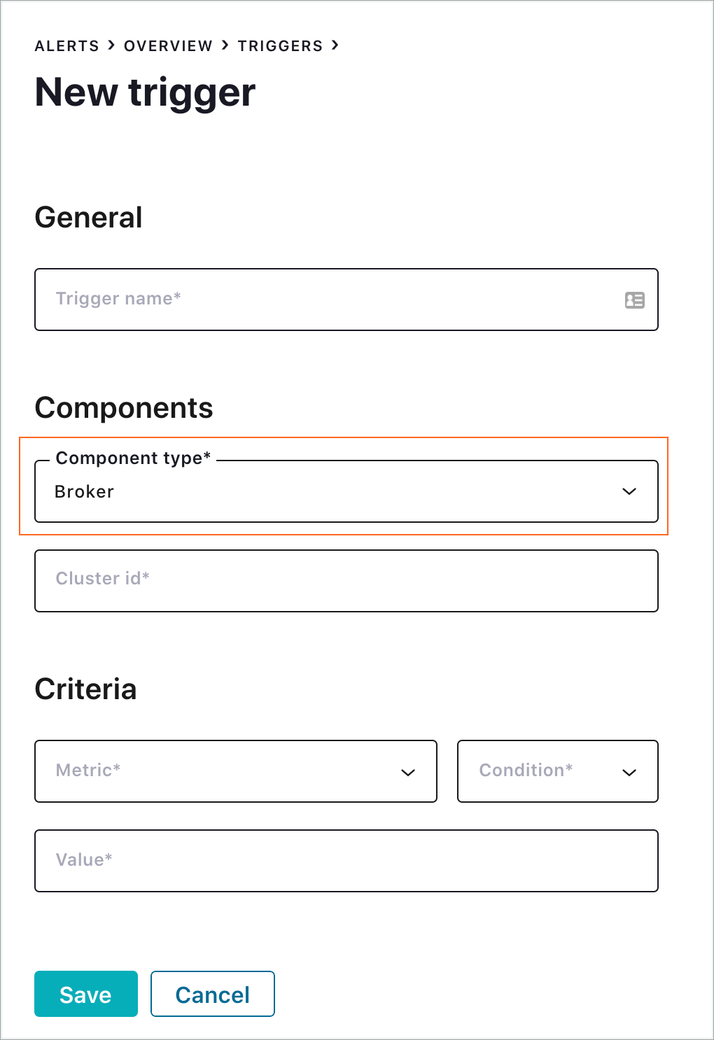 Broker alert trigger form Control Center
