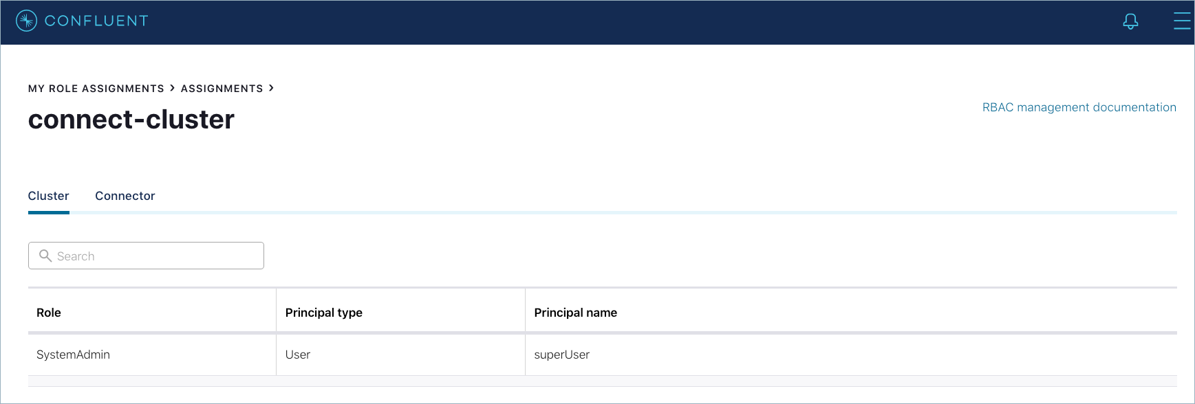 View My Connect Cluster Resource Role Assignments page