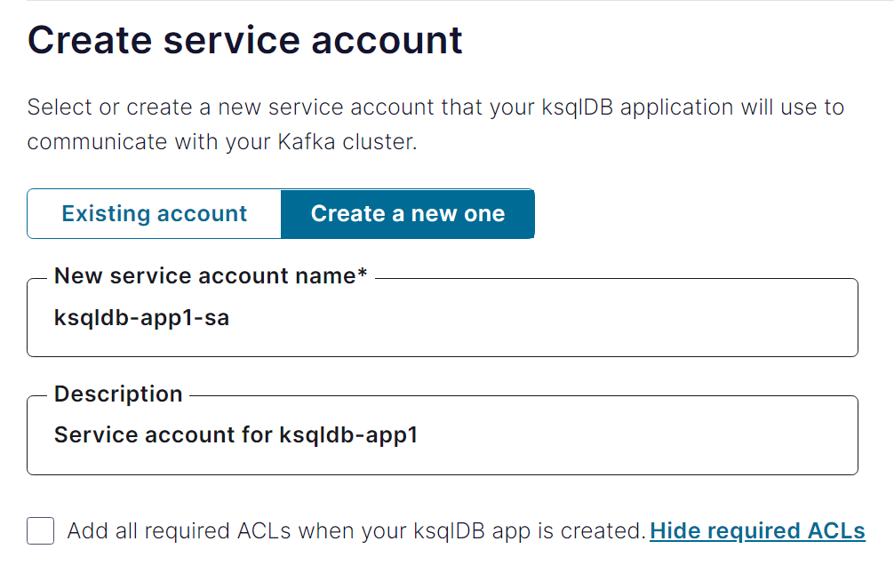 ksqlDB Add Application ウィザードを示す Confluent Cloud のスクリーンショット。