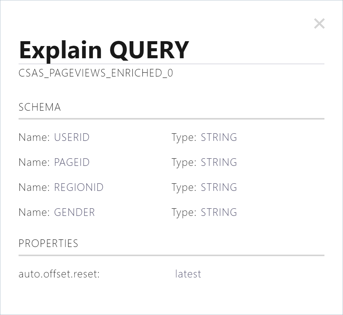 Screenshot of the ksqlDB Explain Query dialog in Confluent Cloud