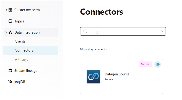 datagen コネクターを検索している画面のスクリーンショット