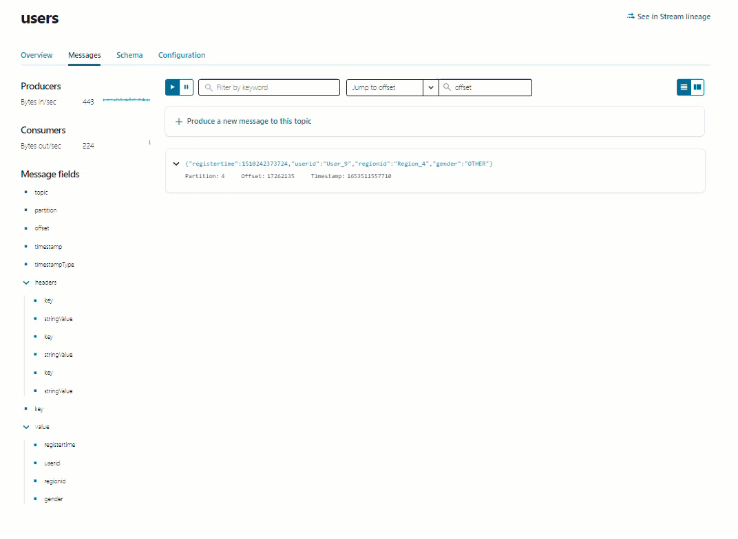 Animated image of Confluent Cloud showing the Messages page