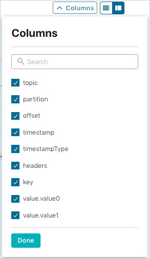 Column selector topic messages view