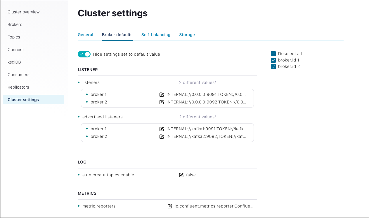 Edit broker settings on a cluster