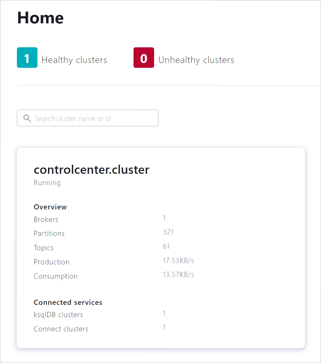 The Cluster tile in Confluent Control Center