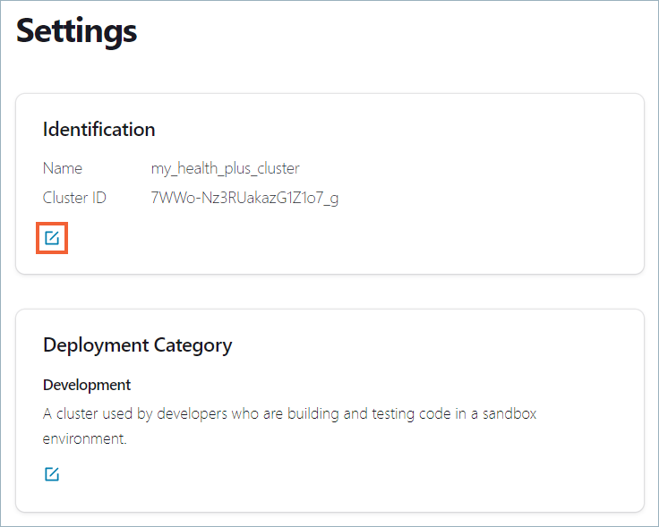 Edit the name of a Health+ cluster