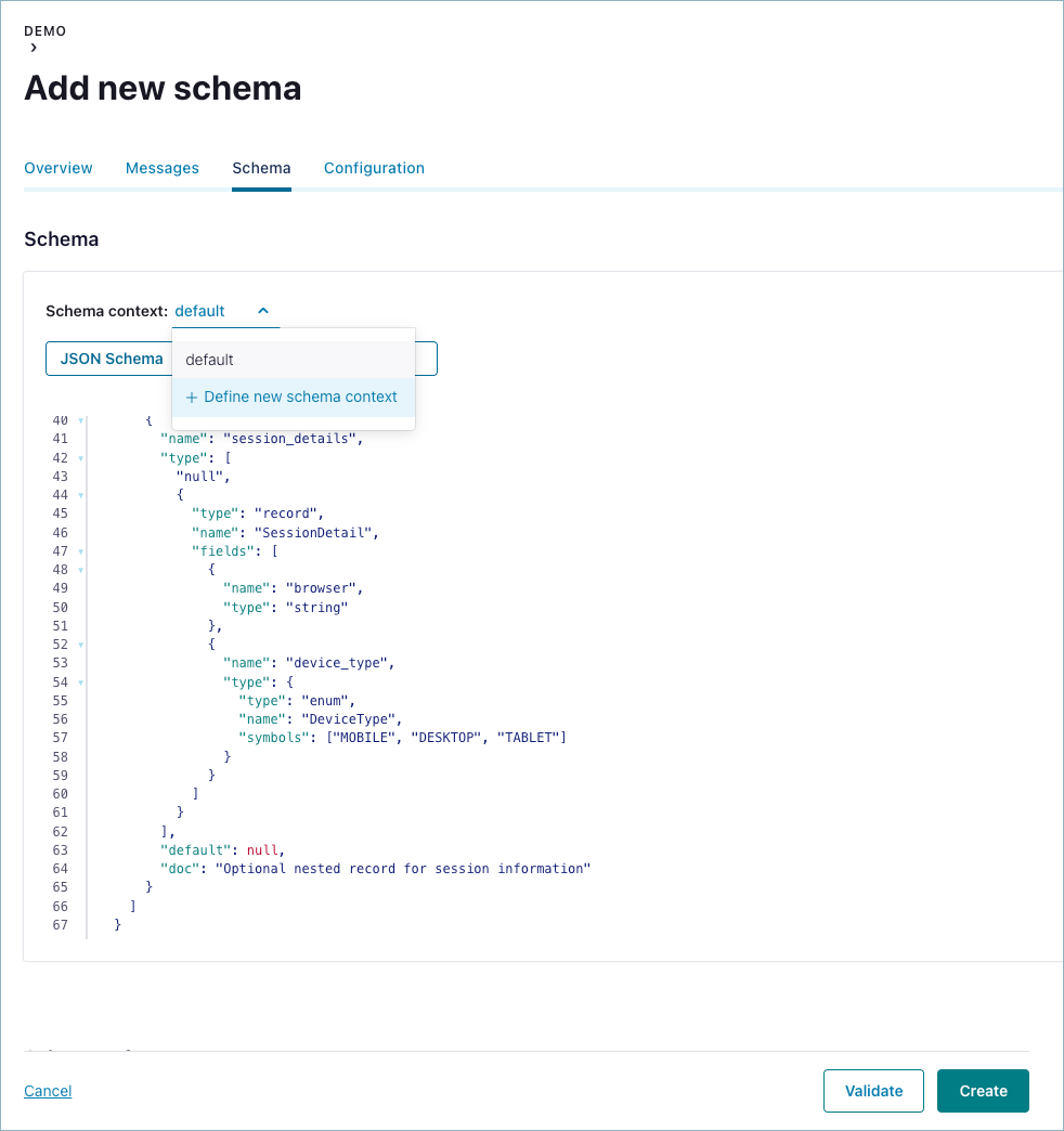 Select a schema context