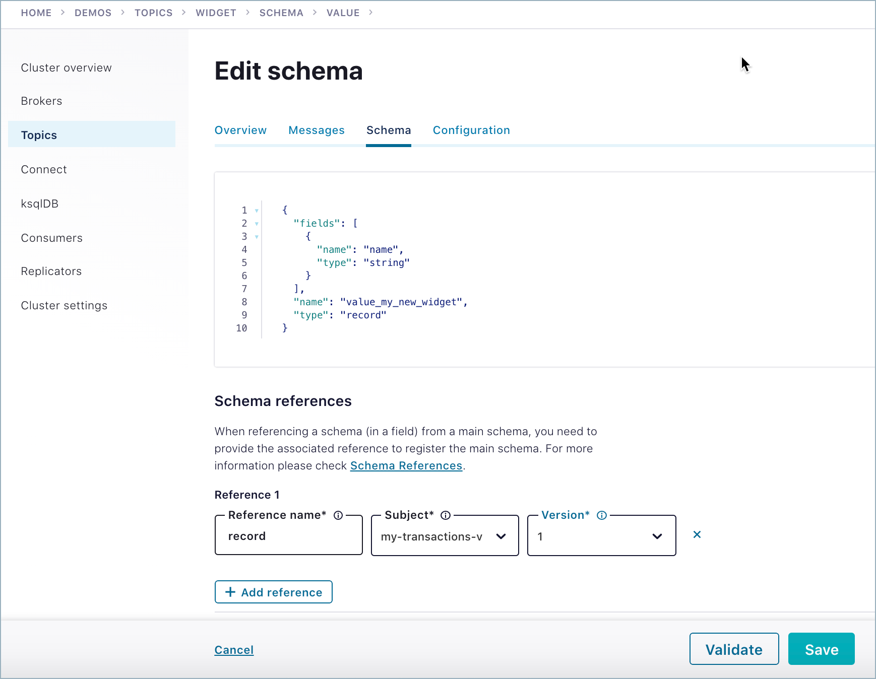 Add a schema reference