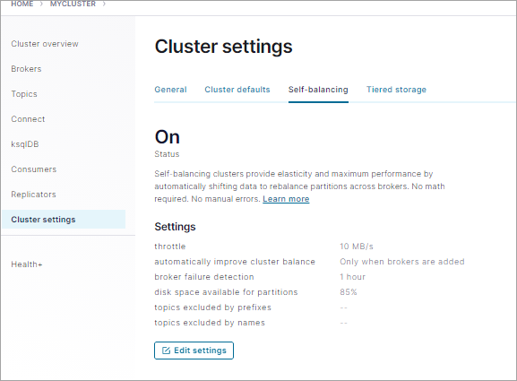 Control Center Self-balancing settings tab showing current configuration